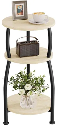Produktbild von Beistelltisch rund 3 Ebenen 30 x 55 cm Eiche Metall modern