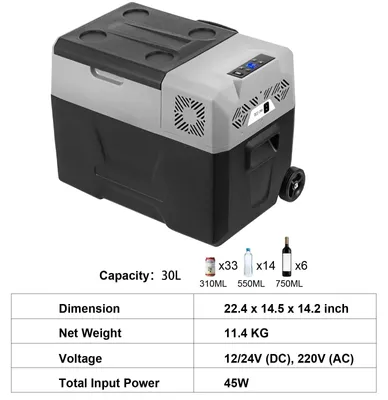 Immagine prodotto di Frigorifero portatile a compressore da 15L a 55L - Mini frigorifero e congelatore portatile per auto, campeggio e viaggi, con alimentazione a 12/24V e 110-240V