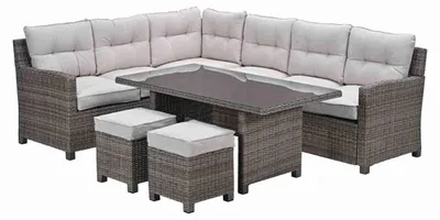Produktbild von Garden Impressions Blue bird Lounge-Dining Set - 5-teilig - links - organisch grau - desert sand