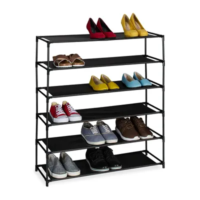 Produktbild von Relaxdays Schuhregal, mit 6 Ebenen, Metall Schuhablage, Stoff Ablage, Schuhgestell für den Flur, Schuhständer, schwarz