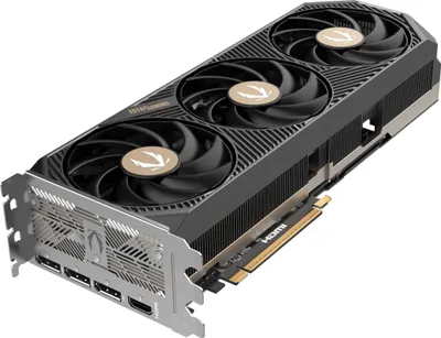A ZOTAC GAMING GeForce RTX 5080 graphics card is shown from a diagonal angle against a white background.