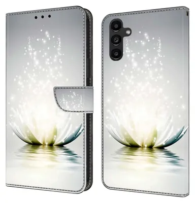 Produktbild von CLM-Tech Hülle kompatibel mit Samsung Galaxy A14 5G - Tasche aus Kunstleder - Klapphülle mit Ständer und Kartenfächern, Lotus Lampe
