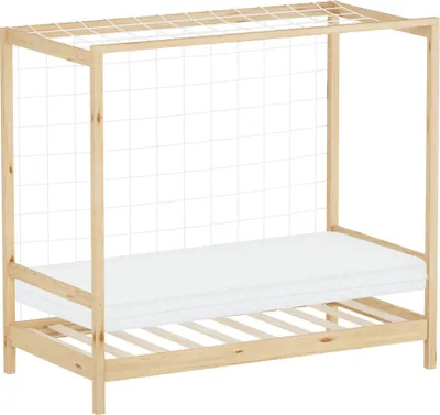 Obrázok produktu pre ML-Design detská posteľ futbalová bránka 80x160 cm jednolôžko s matracom H:10cm prírodná drevená posteľ s lamelovým roštom a sieťou posteľ pre mladých z borovicového dreva hádzanárska bránka