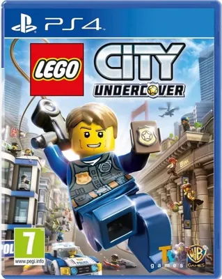 The image shows the front cover of a video game for PlayStation 4, featuring LEGO characters and a cityscape.