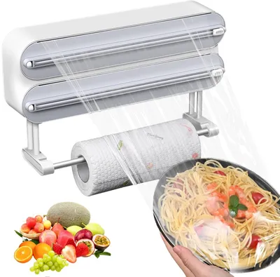 Image de Distributeur magnétique 3-en-1 avec support pour rouleaux de cuisine Blanc