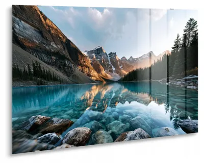 Productafbeelding van STYLER Glaswanddecoratie, 80x120 cm, "Clear Lake", landschap, natuurmotief, decoratie voor woonkamer, slaapkamer, hal, modern design
