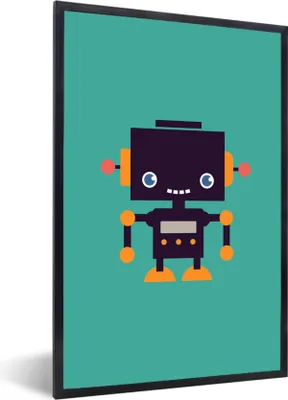 Produktbild von MuchoWow® MuchoWow® Gerahmtes Poster Roboter - Gesicht - Antenne - Blau - Jungen 40x60 cm - Poster mit zchwarzem Bilderrahmen - Papierdruck - Wandbilder