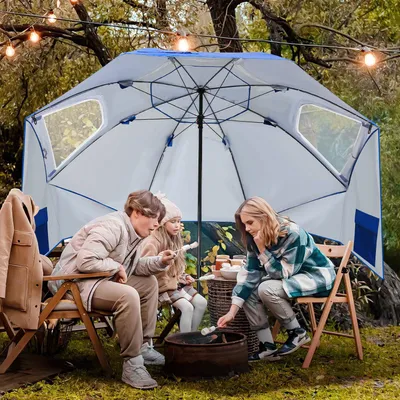Image de Parasol Ikodm 210 cm, indice UPF 50+, parasol de plage portable, inclinable et hydrofuge, pour la plage, le balcon, le jardin et les vacances – Bleu