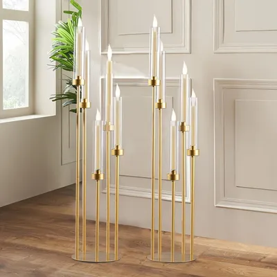 Zdjęcie produktu dla Świecznik, 5-ramienny świecznik, 108 cm złoty świecznik kandelabrowy, zestaw świeczników , Na wesela, kolacje dla par przy świecach.