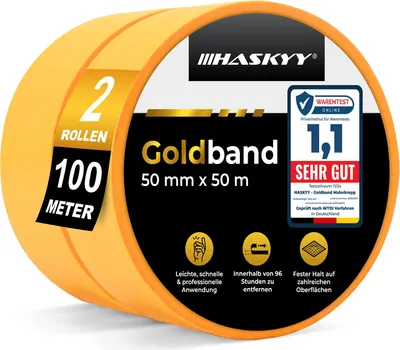Produktbild von HASKYY 2x Goldband Malerband Kreppband Malerkrepp 50mm x 50m Profi Abdeckband