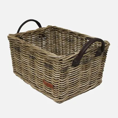 Zdjęcie produktu dla Kosz WICKED L szary ze skórzanymi uchwytami (46x35x25)