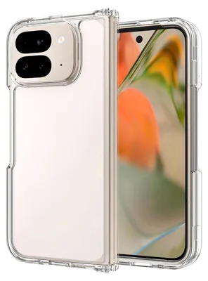 A clear protective case for a smartphone is shown.
