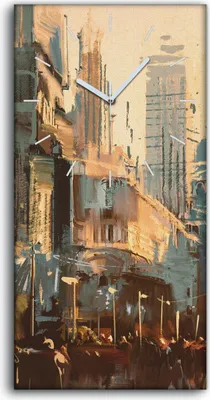 Produktbild von Wandbild Leinwand Bilder mit Uhr 30x60 Gemälde im Vintage Stil Stadt Straße - weiße Hände