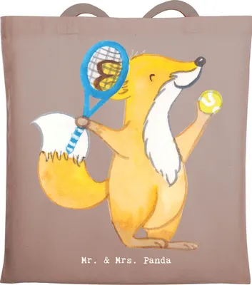 Produktbild von Mr. & Mrs. Panda Uni Tasche Fuchs Tennis spielen - Braun Pastell - Geschenk, Shopping, Ballsportart, Laptoptasche, Turnier, Stoffbeutel, Jutebeutel, Tennisverein, canvas