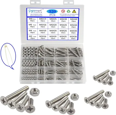Obrázok produktu pre Sada skrutiek a matíc 320 kusov, nerezová oceľ, M3, M4, M5, M6, pre nábytok