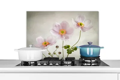 Produktbild von KitchenYeah® Spritzschutz Küche - Küchenrückwand - Wandschutz für Herd und Spüle - Blumen - Stillleben - Ölfarbe - Mohn - Rosa 70x50 - Alu-Dibond (Alternative zum Spritzschutz aus Glas) - Hitzebestän