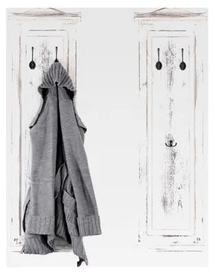 Produktbild von 2er-Set Wandgarderobe, Garderobenpaneel mit Wandhaken, Holz 109x28x4cm - weiß Shabby