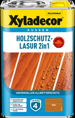 Produktbild von Xyladecor Holzschutz-Lasur 2in1, Teak, 4 l - Universeller Allwetter-Schutz für Holz im Außenbereich