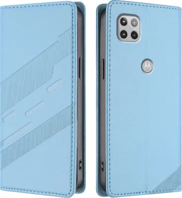 Produktbild von Hülle für Motorola Moto One 5G Ace 2021/Moto G 5G 2020, Kunstleder Brieftaschen Handyhülle mit Kartenfach und Standfunktion Hellblau