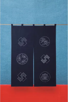 Zdjęcie produktu dla Pakiet do haftu Olympus Sashiko "Kurtyna", tkanina drukowana, 120x85cm, oryginał z Japonii