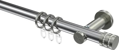 Produktbild von Interdeco Gardinenstange / Vorhangstange Chrom / Edelstahl-Optik, Typ Platon Estana (Glitzerkappe), 20 mm Ø 1-läufig, 360 cm