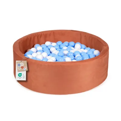 Produktbild von Bällebad Kinder ?100cm – Bällepool Baby Rund mit 200 Bällen – Spielpool für Kleinkinder – Indoor Spielspaß (Pfirsich Samt, Weiß/Blau)