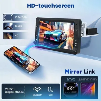 Obrázek produktu pro Autorádio Android 15 – 7palcový HD dotykový displej – 2G RAM, 64G ROM – Bluetooth, Wi-Fi, GPS navigace – Bezdrátové CarPlay a Android Auto