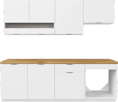 Produktbild von Küchenmöbel-Set - 200 cm - 6 Elemente - Weiß und Natur - CARMEO