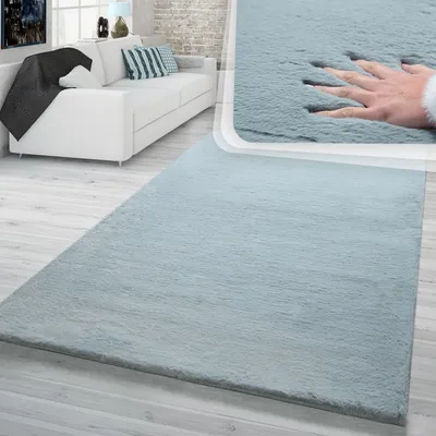 Produktbild von TT Home Hochflor Teppich Schlafzimmer Shaggy Kunstfell Flauschig Kaninchenfell Imitat In Türkis Größe 200 cm Rund