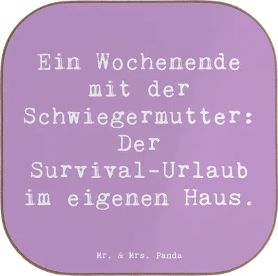 Produktbild von Mr. & Mrs. Panda Tassenuntersetzer Spruch Schwiegermutter Abenteuer - Lavendeltraum - Geschenk, Weihnachten, Beziehung, Untersetzer Glas, Tischschoner, Tassen, Coaster