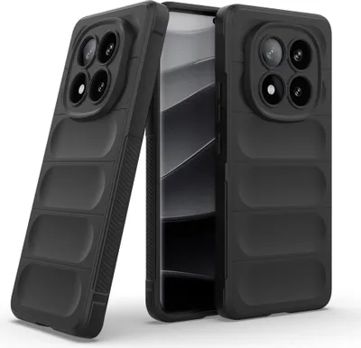 Two black phone cases are shown against a white background. One case is in the foreground, angled towards the viewer, and the other is behind it, slightly to the right.