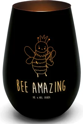 Produktbild von Mr. & Mrs. Panda Laterne Biene König - Schwarz - Geschenk, Glas Windlicht, Teelichthalter, Kerzenhalter, Kerzenglas