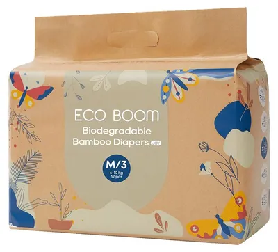 Produktbild von ECO BOOM Joy Einwegwindeln aus Bambus, Größe M (6–10 kg), 32 Stück
