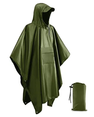 Produktbild von 3in1 Multifunktional Regenponcho Klappbar Wasserdicht Leichter Regenjacke Fahrrad Regencape Atmungsaktive Camping Wandern Outdoors Regen Poncho, grün