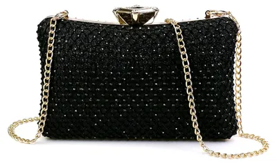 Produktbild von Damen Clutch Abendtasche Elegant Umhängetasche Kleine Kettentasche Glitzer Schwarz