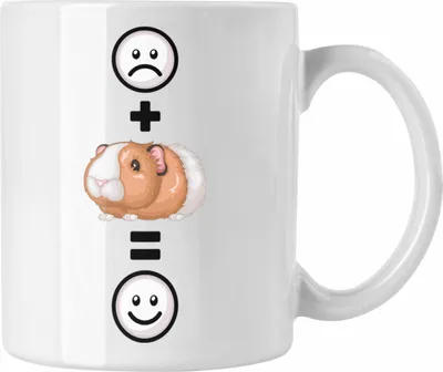 Produktbild von Trendation - Meerschweinchen Tasse Geschenk für Meerschweinchen Besitzer  :( + Meerschweinchen = :) Lustige Geschenkidee Geburtstag (Weiß)
