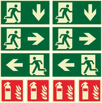 Image de Lot de 10 panneaux de signalisation d'urgence fluorescents et panneaux indicateurs d'extincteurs, adhésifs, dimensions : 4x10x10 cm et 6x30x15 cm, pour :