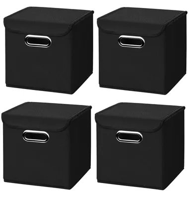 Produktbild von 4 Stück Schwarz Faltbox 25 x 25 x 25 cm Aufbewahrungsbox faltbar,  mit Deckel