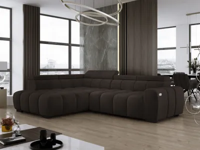 Obrázok produktu pre DomoHome Voľne stojaca rohová pohovka Ombo 297x137cm, tvar L, ANTRACITE s funkciou spania 125x193cm, pohovka s nastaviteľným operadlom, textúrovaná látka Salvador, nastaviteľná opierka hlavy