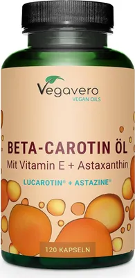 Obrázek produktu pro Vegavero Beta Carotene Oil | 120 kapslí | s vitaminem E a astaxanthinem | Lucarotin® + Astazine® | veganské
