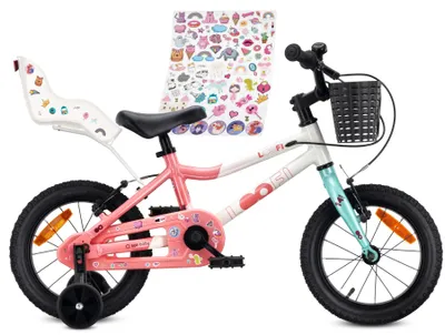 Produktbild von SUN BABY LOOFI Kinderfahrrad 14 Zoll, leichtes Aluminium Fahrrad 6,6 kg für Kinder ab 3 Jahre, mit Stützrädern, Korb, Klingel, mit Puppensitz, Mädchen
