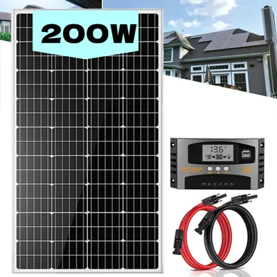 Produktbild von 200W Solarpanel 18V Solar Set mit 40A Laderegler Solarkabel Solaranlage Monokristallin PV