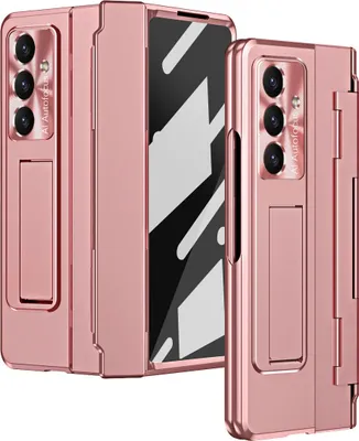 Obrázek produktu pro Pouzdro na Samsung Galaxy Z Fold 7 s ochranou displeje a objektivu, galvanizované pouzdro se stojánkem Růžový
