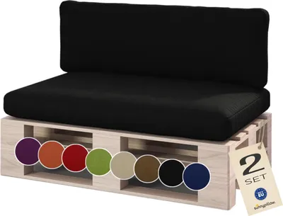 Produktbild von sunnypillow Palettenkissen für Palettenmöbel - 2er Set - Palettenauflage für Palettensofa für Haus Garten - Palettenpolster mit abnehmbarem Bezug für Europaletten - Rückenkissen & Sitzkissen Schwarz