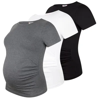 Produktbild von Umstandsshirt Kurzarm Basic unifarben – Umstandsmode Damen Schwangerschaft, 95 % Baumwolle, Schwarz Weiß Dunkelgrau, Gr. S