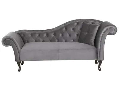 Produktbild von BELIANI Chaiselongue Rechtsseitig Grau Samtstoff Holzfüße Glamourös Mit Zierkissen