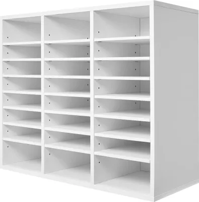 Productafbeelding van Houten opbergrek voor boeken en documenten, met 24 compartimenten en verstelbare planken, wit