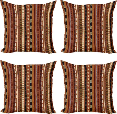 Produktbild von ABAKUHAUS Stammes Kissenbezug Set (4 Stück), Zusammenfassung Detail-Streifen, Moderner Doppelseitiger Digitaldruck, 40 cm x 40 cm, Mehrfarbig