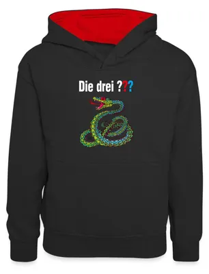 Produktbild von Spreadshirt Die Drei Fragezeichen und die singende Schlange Kinder Kontrast-Hoodie, XS (3/4 years), Schwarz/Rot