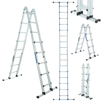 Produktbild von WORHAN Leiter 555cm Aluminium Teleskopleiter Klappleiter Anlegeleiter Ausziehbare Trittleiter mit Stabilisatorstange Vielseitige LG5.5